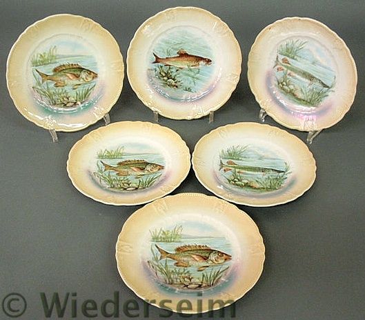 Set of six German decorated fish