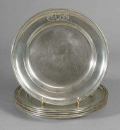 Set of six German pewter plate