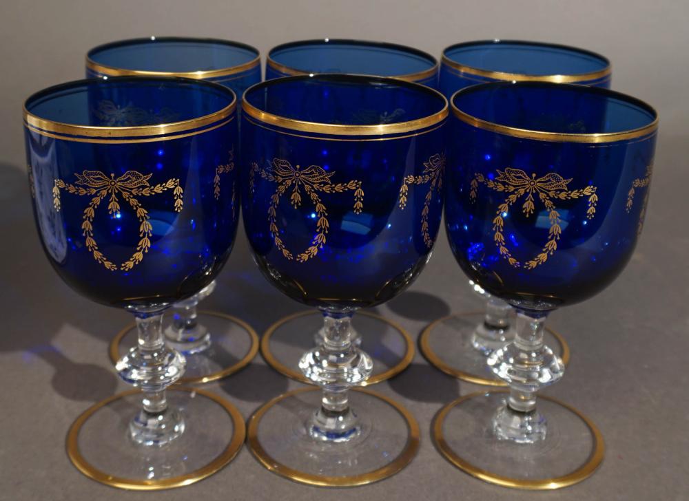 SET OF SIX GILT COBALT-TO-CLEAR