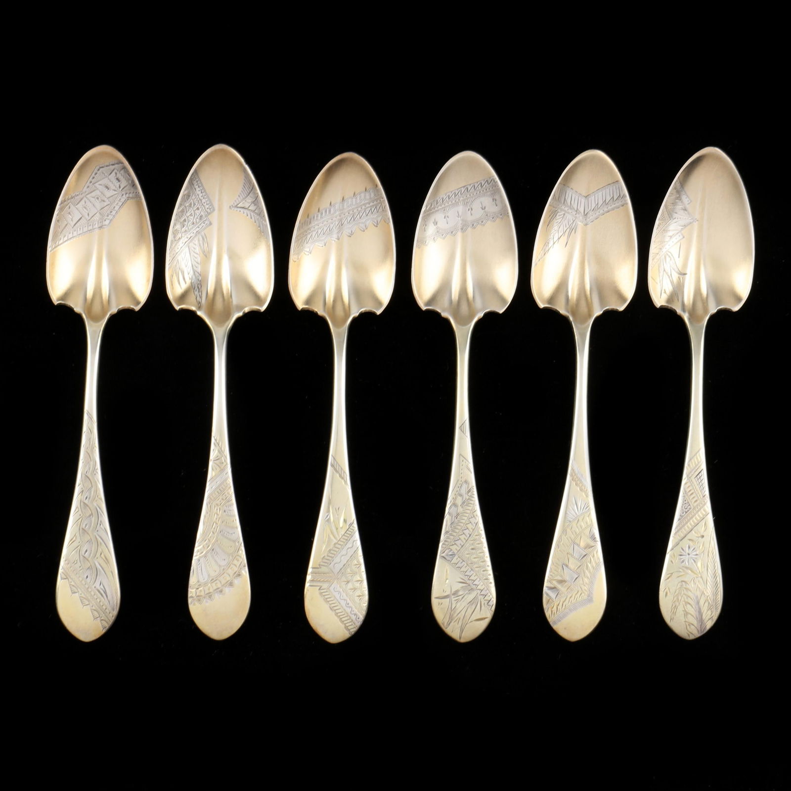 SET OF SIX GORHAM  ANTIQUE ENGRAVED