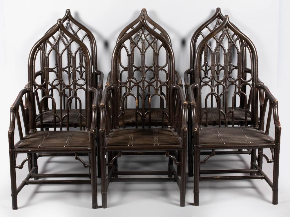 SET OF SIX GOTHIC STYLE RATTAN OPEN