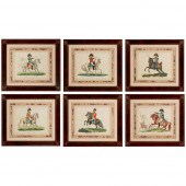 SET OF SIX HAND-COLOURED EQUES