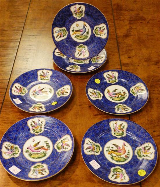 Set of six handpainted bird motif