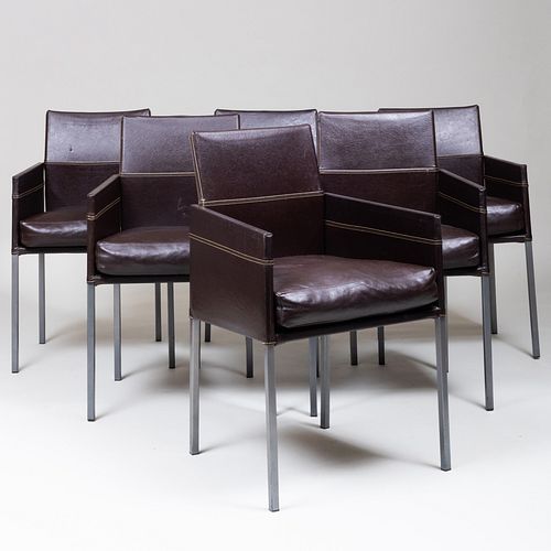 SET OF SIX KFF BROWN LEATHER AND