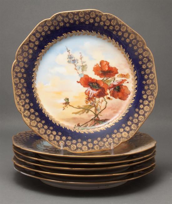 Set of six Limoges floral painted