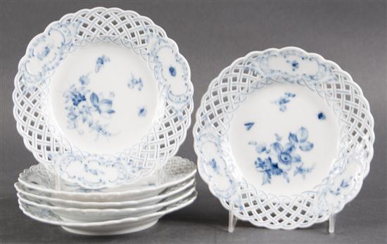 Set of six Meissen reticulated