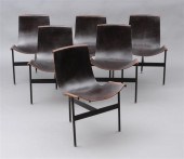 SET OF SIX METAL AND LEATHER '