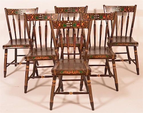 SET OF SIX PA PLANK SEAT ARROW BACK