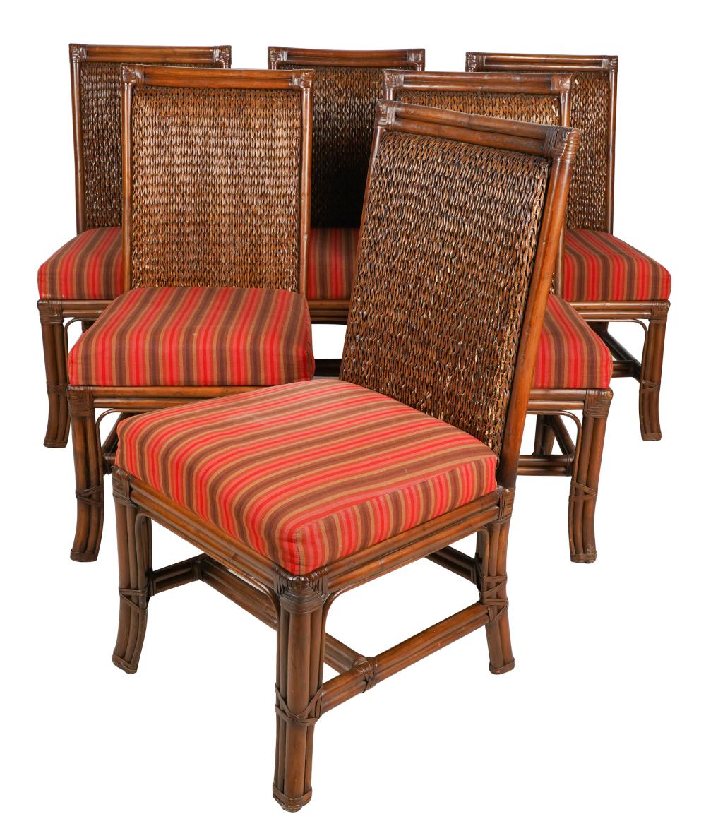 SET OF SIX PALECEK RATTAN DINING