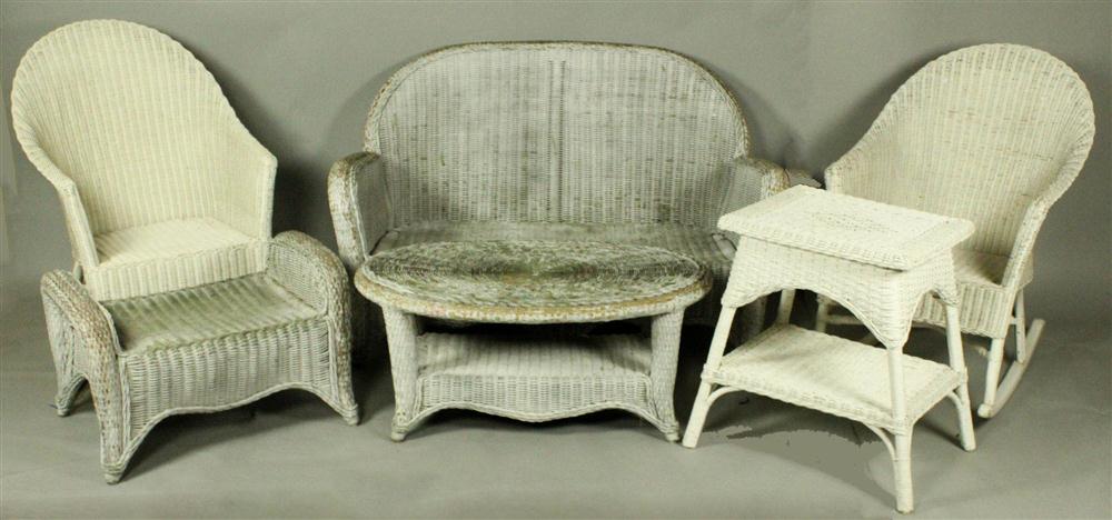 SET OF SIX PIECES OF VINTAGE WICKER