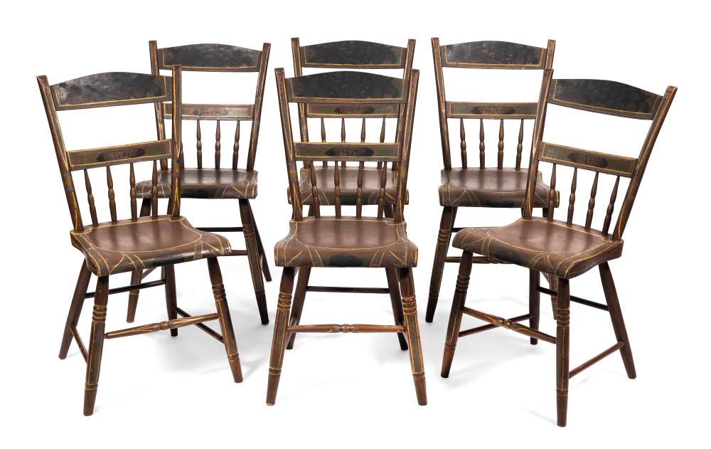 SET OF SIX PLANK-SEAT SIDE CHAIRS