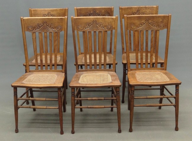 Set of six pressed back cane seat