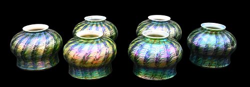 SET OF SIX QUEZAL ART GLASS
