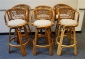 SET OF SIX RATTAN BAR STOOLS,