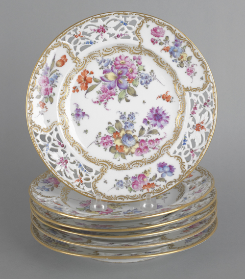 Set of six reticulated porcelain