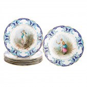 SET OF SIX SEVRES PAINTED PORC