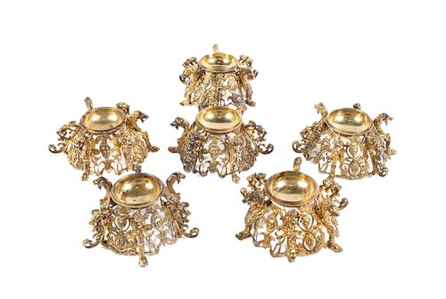 SET OF SIX SILVER GILT OPEN