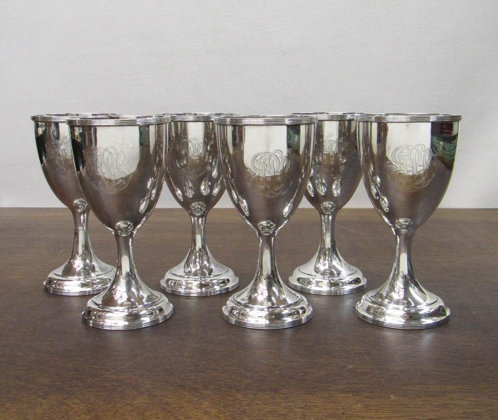 SET OF SIX STERLING SILVER GOBLETS,