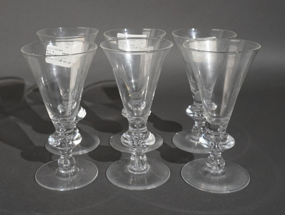 SET OF SIX STEUBEN WATER GOBLETS,