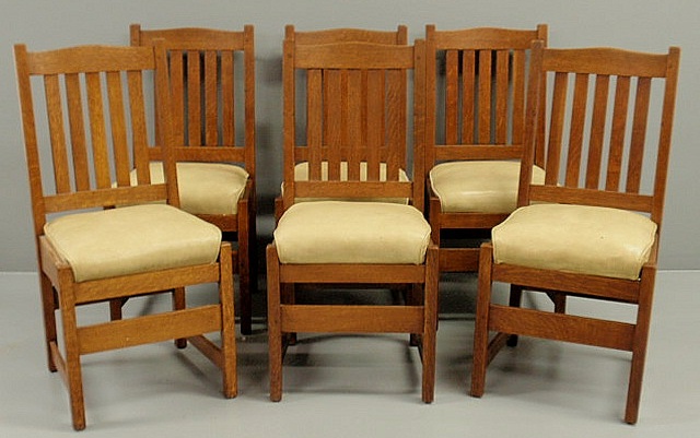 Set of six Stickley Bros. oak
