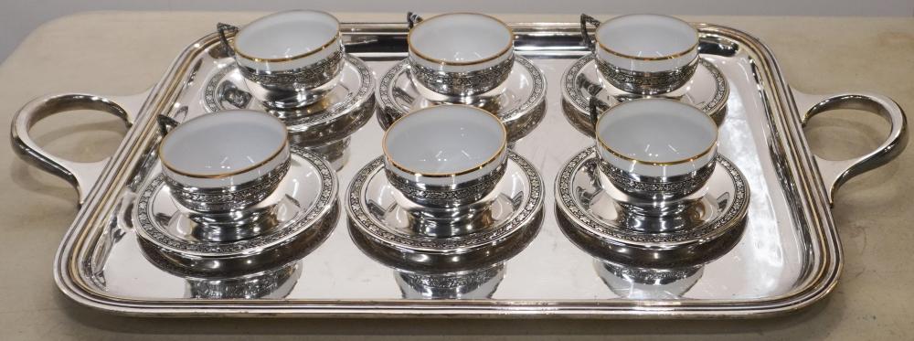 SET OF SIX TEACUPS WITH SILVERPLATE