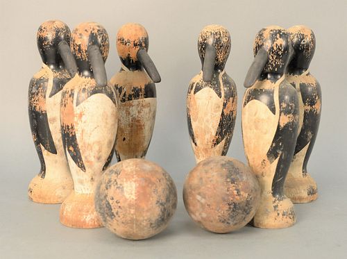 SET OF SIX TURNED AND PAINTED