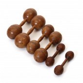 SET OF SIX TURNED WOOD DUMBBEL