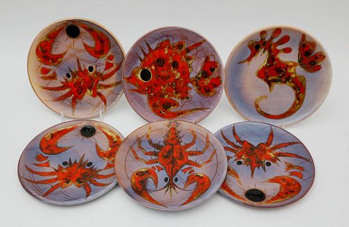 SET OF SIX VENCE ENAMEL PAINTED SEA