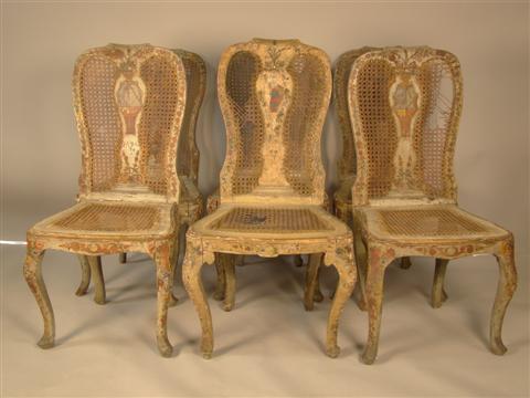 SET OF SIX VENETIAN PAINTED CANED