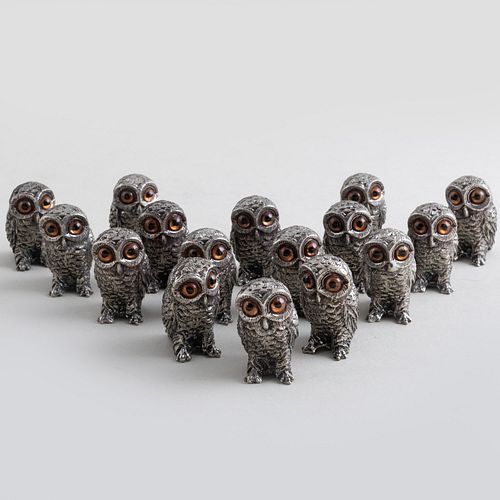 SET OF SIXTEEN SILVER PLATE OWL