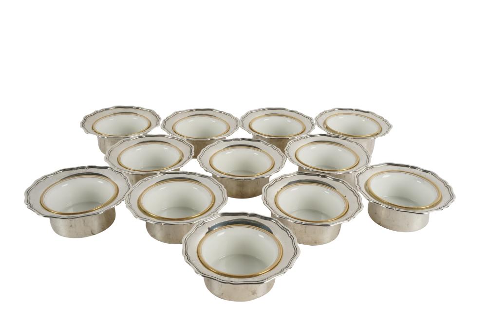 SET OF STERLING & PORCELAIN POT