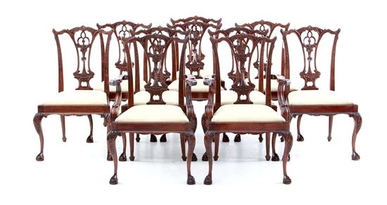 Set of ten Chippendale style carved
