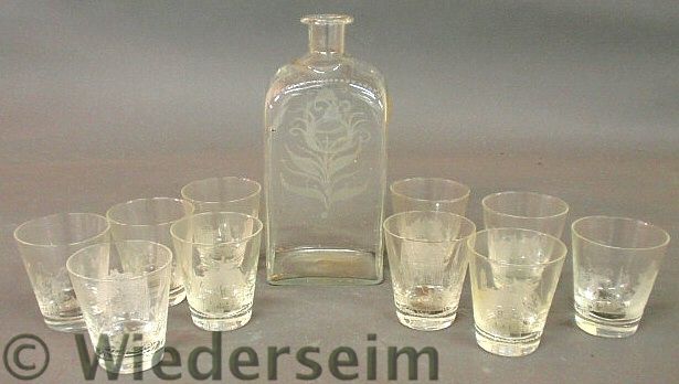 Set of ten glasses each etched with