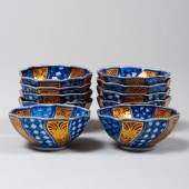 SET OF TEN JAPANESE BLUE AND R