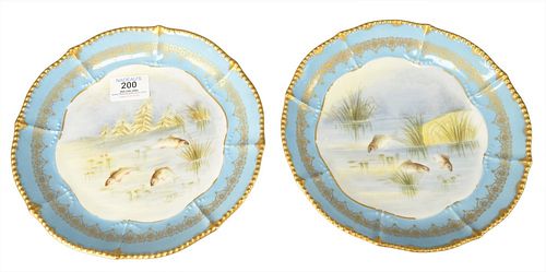 SET OF TEN LIMOGE FISH PLATES,