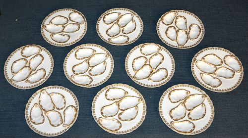 SET OF TEN LIMOGES OYSTER PLATES,