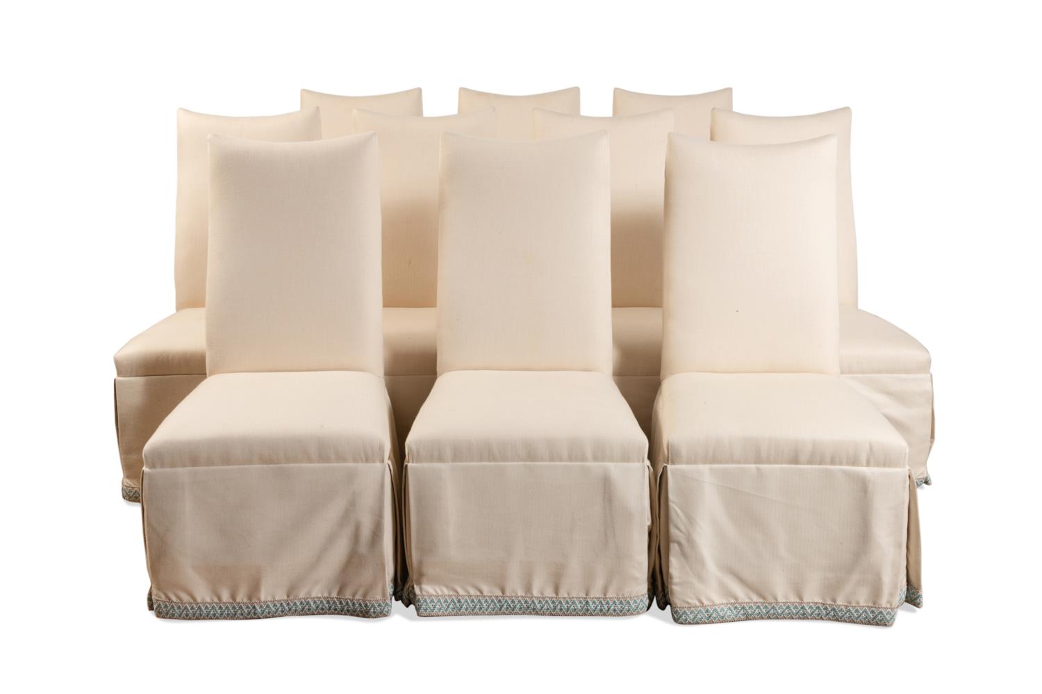 SET OF TEN WHITE UPHOLSTERED DINING