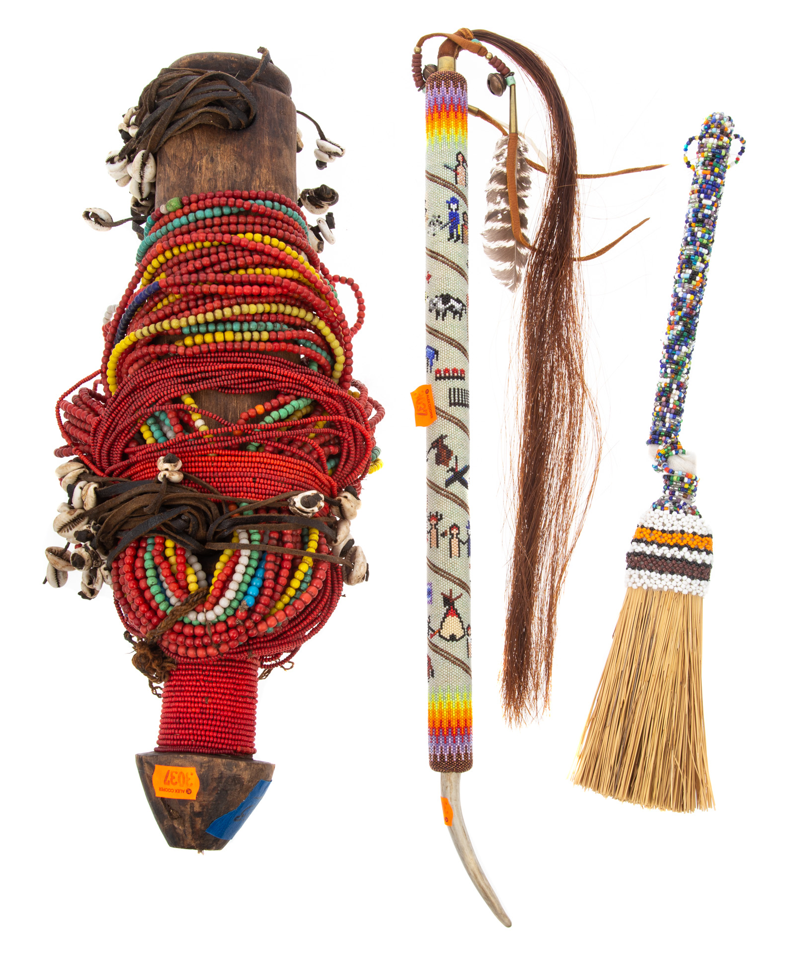 SET OF THREE BEADED AFRICAN ITEMS .
