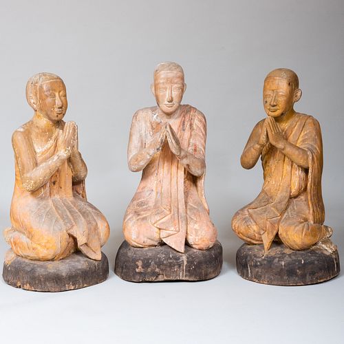 SET OF THREE CAMBODIAN CARVED