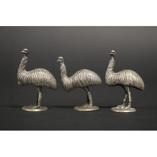 Set of three cast metal emu