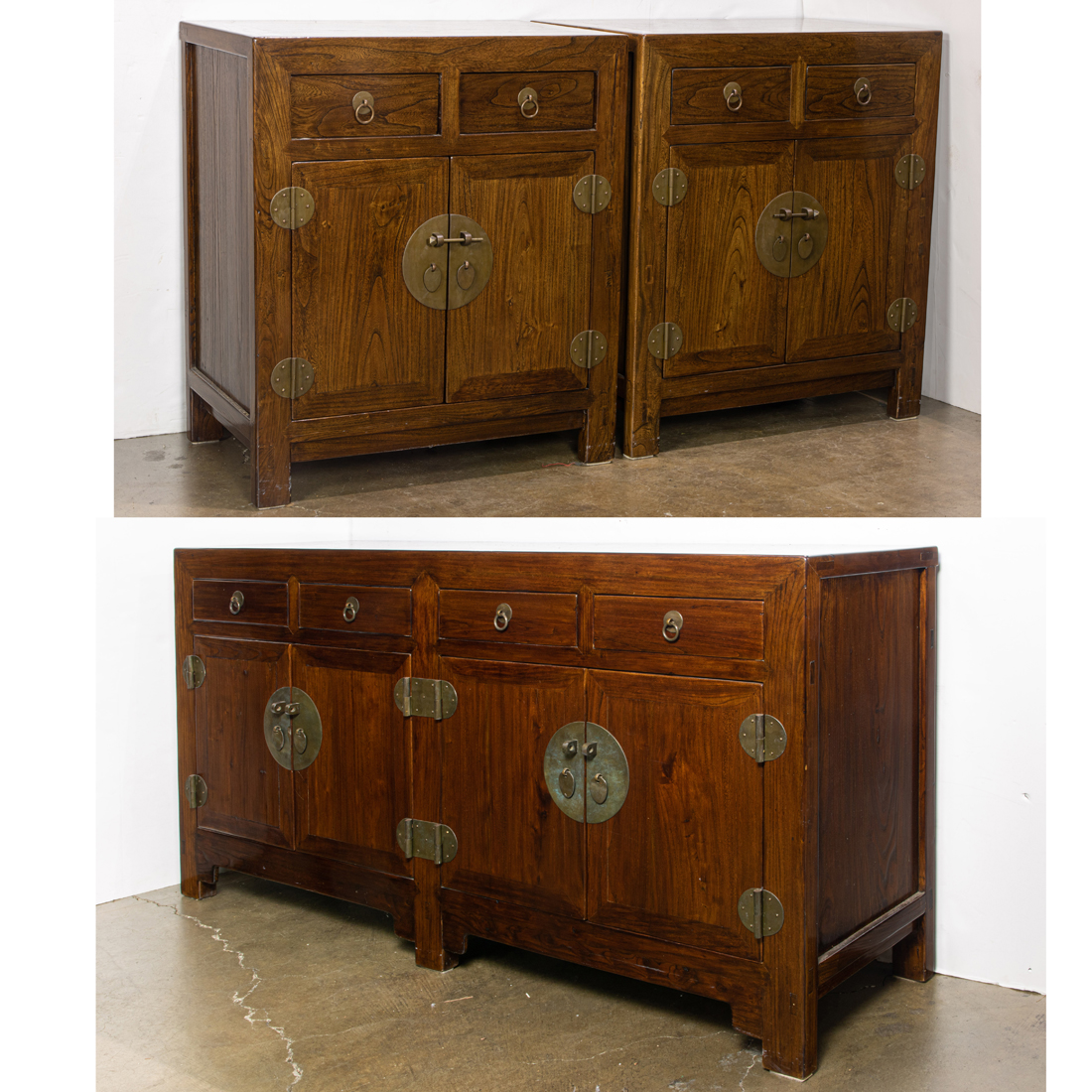 SET OF THREE CHINESE ELM CABINETS