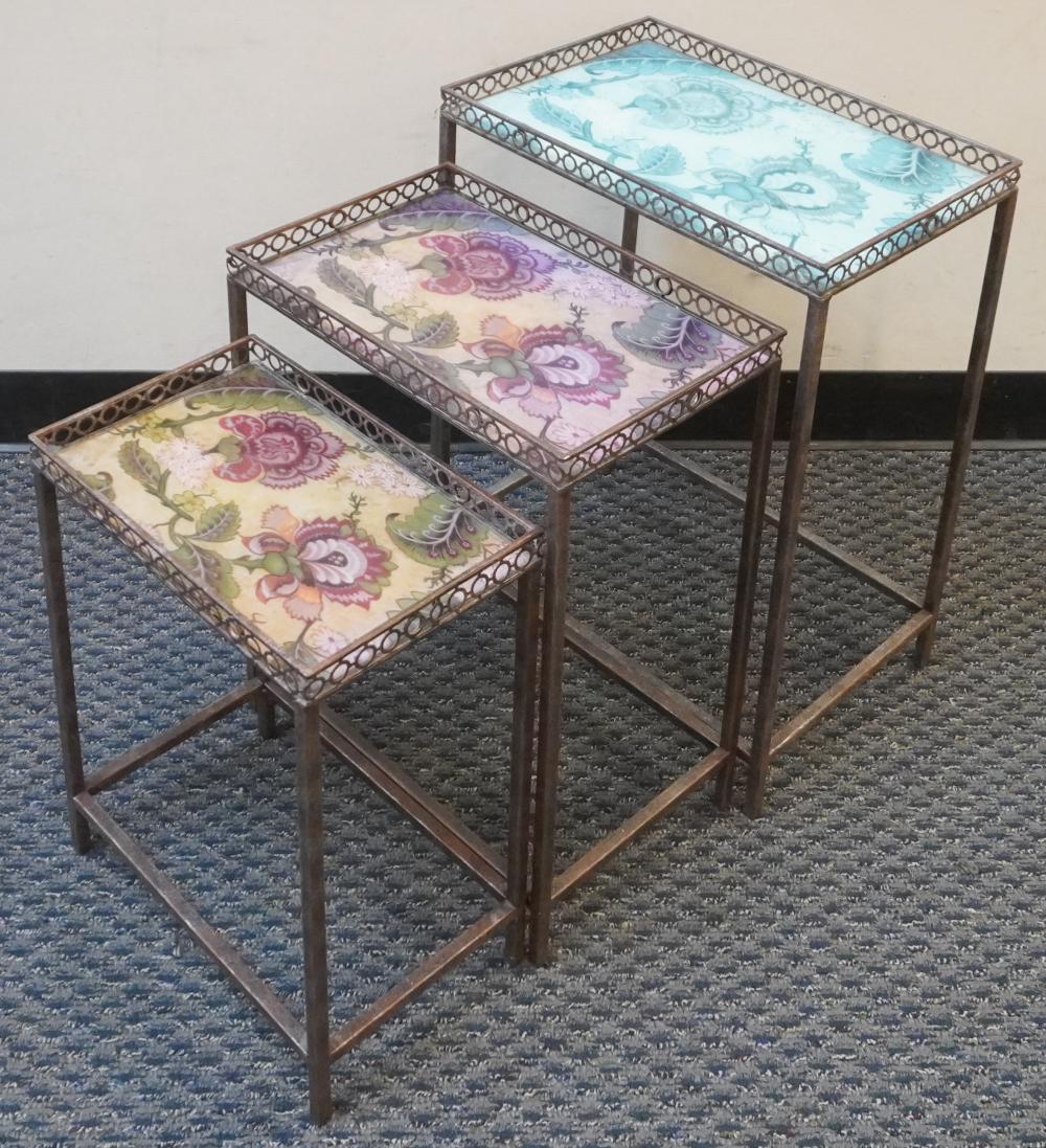 SET OF THREE FLORAL DECORATED