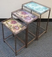 SET OF THREE FLORAL DECORATED