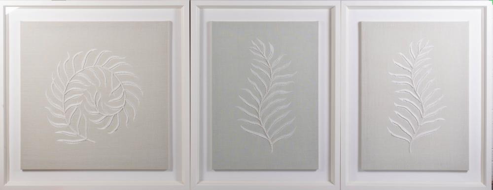 SET OF THREE FLORAL STITCHED ART IN