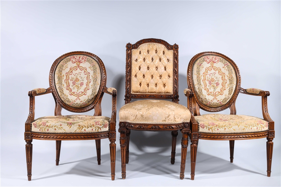 Set of three French antique chairs;