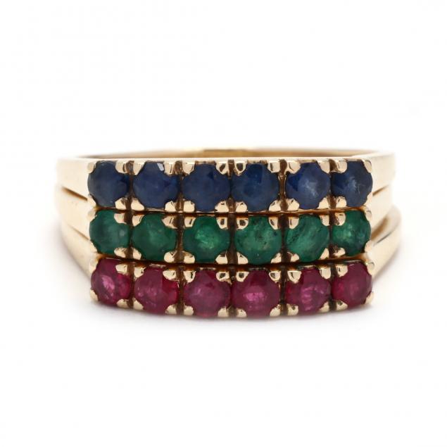 SET OF THREE GOLD AND GEM-SET