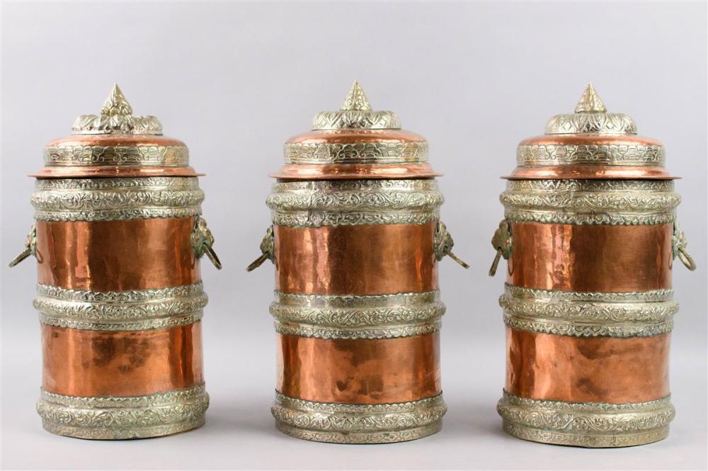 SET OF THREE HAMMERED COPPER AND