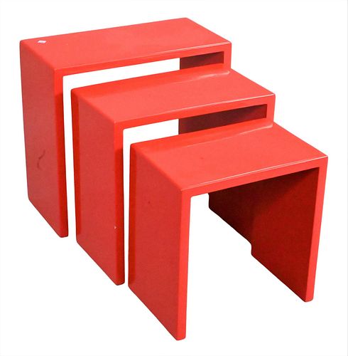 SET OF THREE MID CENTURY MODERN RED