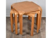 Set of three oak stool with be