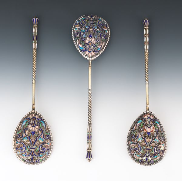 SET OF THREE RUSSIAN ENAMEL SOUP
